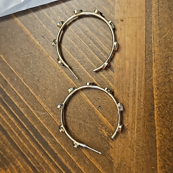 Multicolored Heart themed hoop earrings Gold Accents - Picture 2 of 5